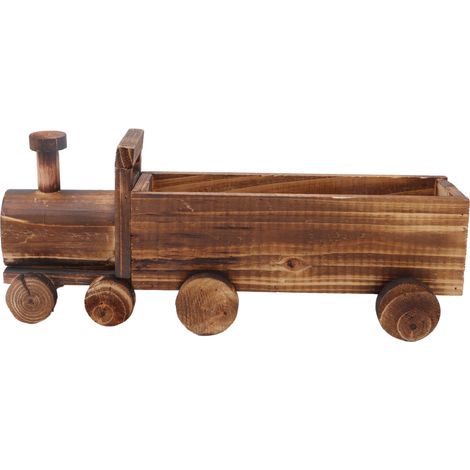 Chariot en bois forme de train dessin animé, pot à succulentes aéré, décoration pour jardin maison bureau (1/5)
