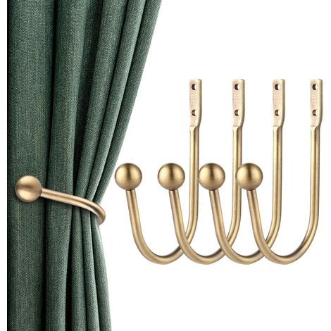 Embrasses de rideau, 4 pièces, supports de rideau muraux rétro, crochets de fenêtre pour décoration intérieure, en laiton antique (1/5)