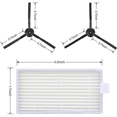Balai latéral + filtres de rechange pour robot aspirateur ILIFE V3 V3S V5 V5s, kit pièces détachées, brosses et filtres HEPA, accessoires compatibles nettoyage auto. (1/4)