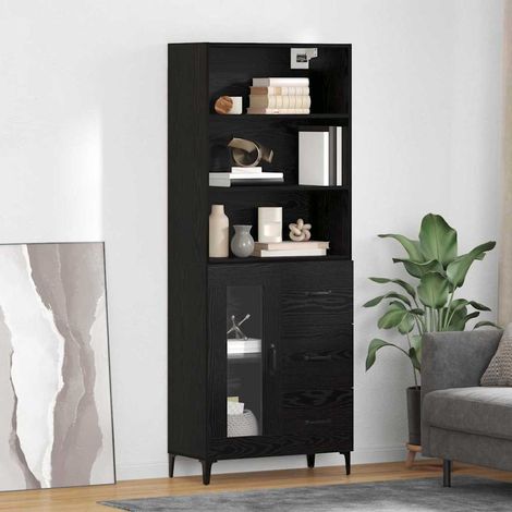 Highboard Schwarz Eichen-Optik 69,5 x 34 x 180 cm Holzwerkstoff