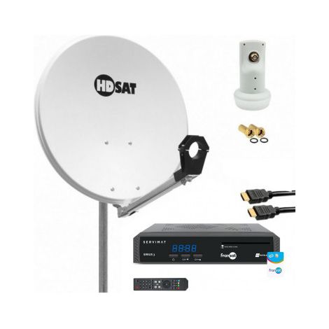 Antenne parabolique 60 cm acier pré-zingué – LNB single universel – Récepteur FRANSAT SIRIUS 3 HD – Câble HDMI inclus – Hdsat