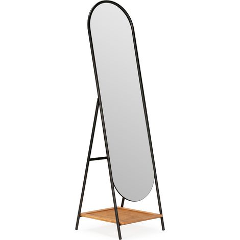 Miroir sur pied en bois, métal et rotin MUSTO – 171,5cm (1/5)