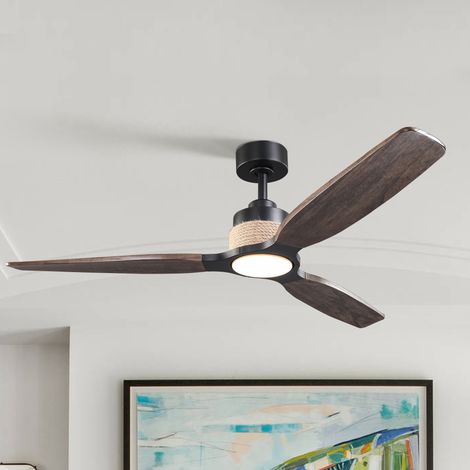 Parrot Uncle Ventilateur plafond LED 142 cm, moteur DC silencieux, pales en bois massif, télécommande, 6 vitesses, réversible été hiver, lumière dimmable 3 couleurs, salon chambre