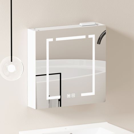 Mueble espejo LED 60x14x60 cm de MDF y vidrio blanco, con almacenaje FloraGrace (1/5)