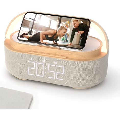 Radio-réveil numérique, enceinte Bluetooth avec chargeur USB, réveil intelligent, fonction snooze, veilleuse, écran LED à luminosité réglable