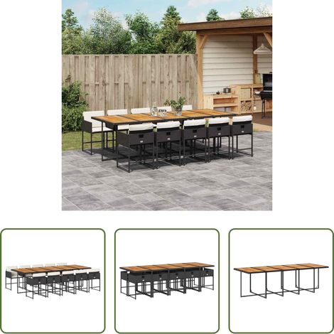 vidaXL Gartenstuhl - 11-tlg. Garten-Essgruppe mit Kissen Schwarz Poly Rattan (1/5)