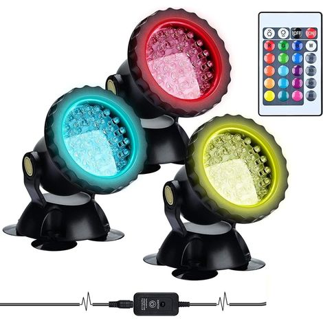 Lychee RGB Projecteur Aquarium,sous-Marine Eclairage Submersible pour Poisson, LED étanche IP68 Lampe Angle Réglable Lumière avec Télécommande pour Jardin Pond Piscine Fontaine (3 Pack) (1/5)
