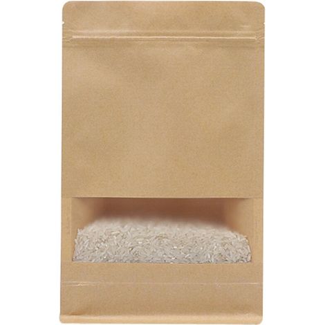 Selbstklebende Kraftpapierbeutel, 10 x 15 cm, 100 Stück, mit Sichtfenster, wiederverschließbare Standbodenbeutel, Reißverschluss, zur Aufbewahrung von Lebensmitteln