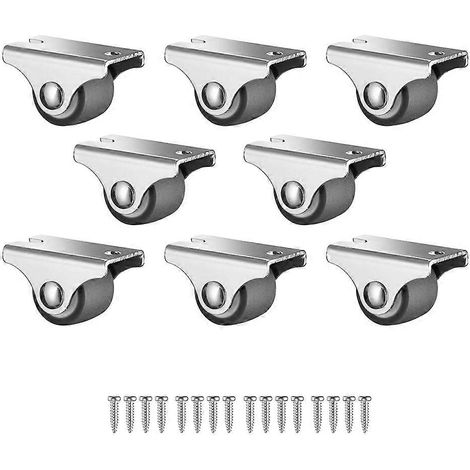 Mini roulettes fixes, roulettes discrètes avec vis, roulettes rigides en caoutchouc silencieux pour meubles (lot de 8) (1/5)