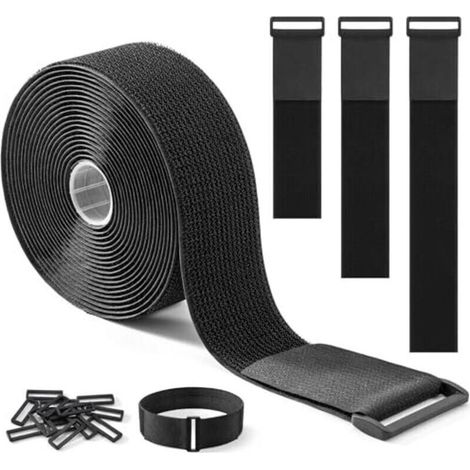 Sangle Velcro robuste de 5 cm x 5 m avec 15 boucles – Réglable, découpable et réutilisable, idéale pour les câbles, tuyaux, canalisations et plus encore