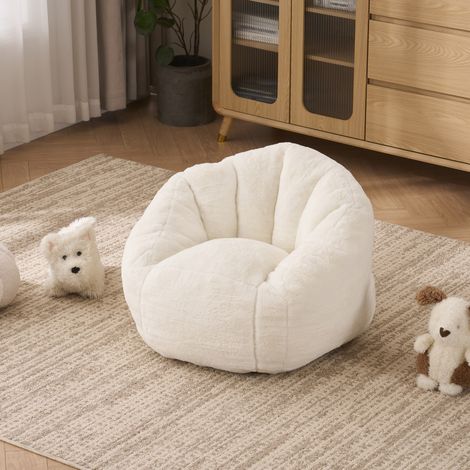 Pouf enfant 75 x 70 x 52 cm beige, dossier ergonomique, en tissu peluche polyester, MEUBLIV (1/5)
