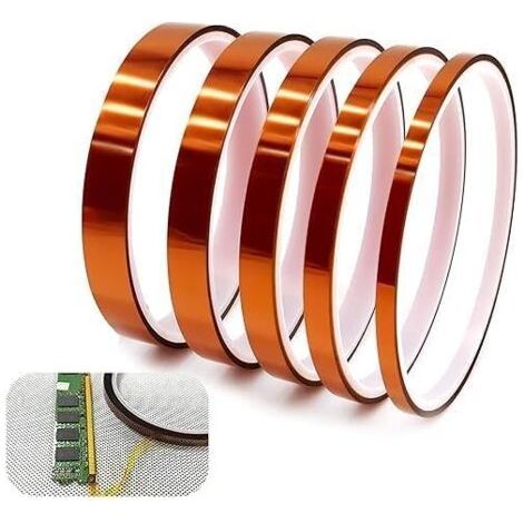 DTEKGAZ - 5-teiliges Polyimid-Klebeband, hitzebeständiges Kapton-Klebeband für 3D-Drucker, Abkleben, Löten, Leiterplattenisolierung, verschiedene Größen (3/6/8/10/12)