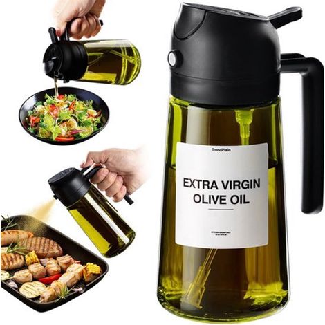 SWGOTA Spruzzatore per olio d'oliva in vetro nero da 470 ml, spruzzatore da cucina a doppia funzione (versamento/spruzzatura), accessorio per barbecue, conservare al riparo dalla luce (1/5)