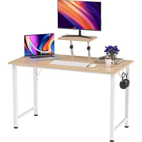 Scrivania per computer Haloyo®, tavolo da ufficio, grande piano d'appoggio per ufficio domestico, 100x50x75cm, colore legno (1/5)