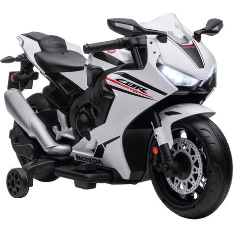 6V Honda Licensed Kids Motorcycle w/ Music, Training Wheels - White (1/5)