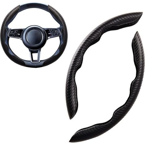 Lenkradbezug für Sportwagen, rund und D-förmig, universell, Wildleder/Kohlefaser, modisch, segmentiert, atmungsaktiv, rutschfest, 38,1 cm, Schwarz (1/3)