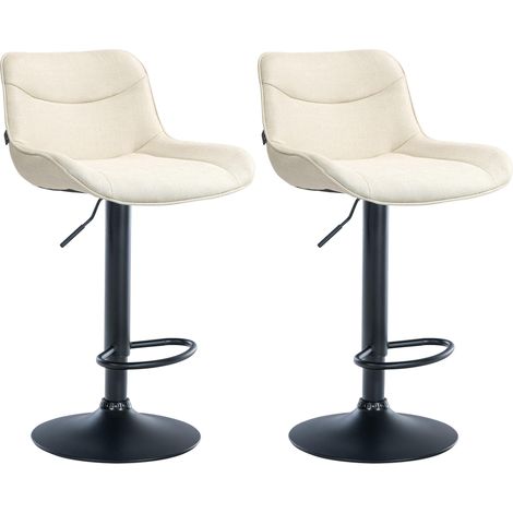 Set di 2 sgabelli da bar girevoli dalla forma ergonomica con cuciture decorative in tessuto color crema e struttura in metallo nero 100006005