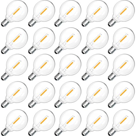 Lot de 25 Ampoules LED de Remplacement G40 E12 1W, 1W=7W Incandescente, 2200K, Ampoule LED Filament G40 Globe E12 pour le Mariage (1/5)