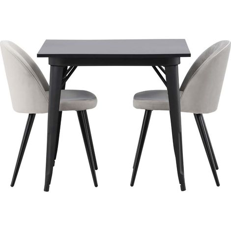 Tempe Essgruppe Tisch schwarz und 2 Velvet Stühle grau.
