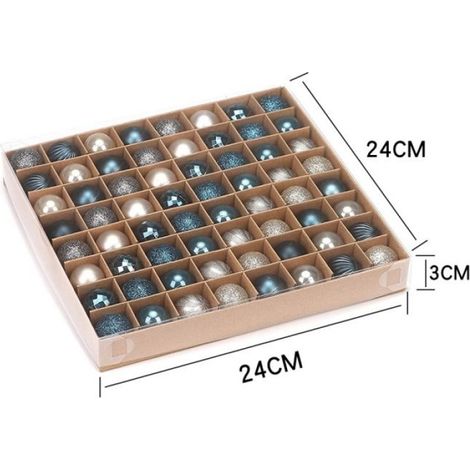 Boules de Noël - Ulisem - Lot de 64 - Plastique - Bleu Doré - 3 cm (1/4)