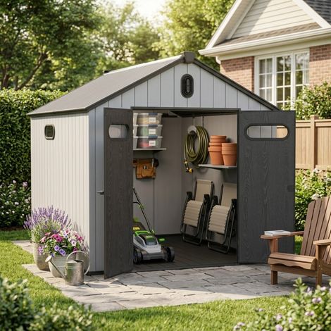 XWT013-X capannone in plastica resina 810 piedi per giardino, grande magazzino per attrezzi a tetto a punta 235285231 cm (1/5)