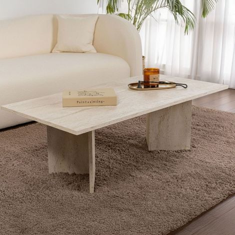 Mesa de Centro Turate, Forma Rectangular, Tablero de Madera Nobilitada, Color Blanco, 119x60x40h cm Blanco Mármol (1/5)
