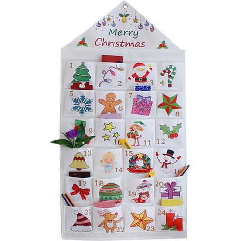 Calendrier de l'Avent réutilisable, compte à rebours de 24 jours, calendrier de l'Avent vierge à remplir, calendrier de l'Avent de Noël en tissu avec pochettes, 97 x 50 cm, pour le compte à rebours de (1/5)