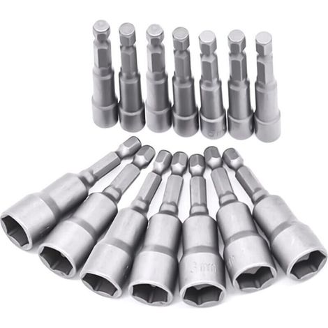 Jeu de 14 douilles visseuses 6-19mm – Acier au chrome vanadium – Hexagonal pour perceuses électriques et manuelles – Installation rapide