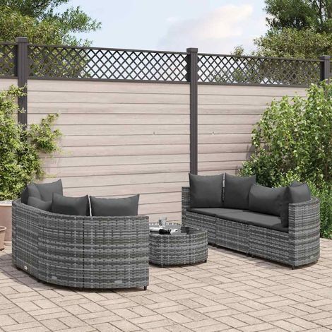 7-tlg. Garten-Sofagarnitur mit Kissen Grau Poly Rattan (1/5)