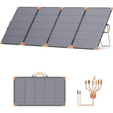 Panneau solaire portable biface 400W, chargeur solaire pliable léger 33 V pour centrales électriques, étanche IP68, avec 3 supports renforcés pour le camping (1/5)
