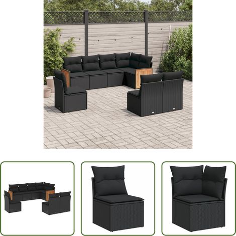 vidaXL Canapé en résine - Salon de jardin 8 pcs avec coussins noir résine tressée (1/5)