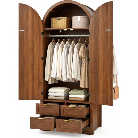 ELVMI Armario con 1 Barra de Colgar y 2 Cajones, Puertas de Ratán, para Dormitorio y Entrada, 80×50×179 cm (1/5)