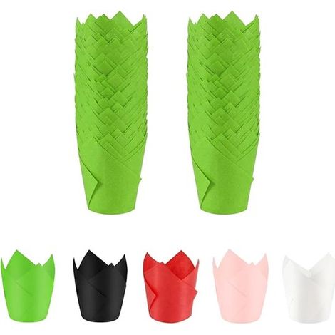 50 cápsulas de papel para hornear con forma de tulipán verde para mini pasteles festivos (1/5)