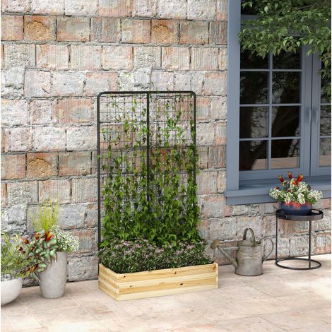Jardinera elevada con enrejado 80x38x145 cm color madera natural de madera con drenaje y forro interior (1/5)
