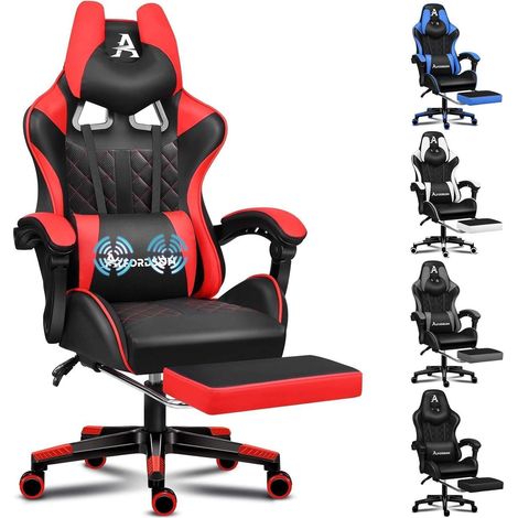 ALFORDSON Gaming-Bürostuhl mit Fußstütze und Lendenkissen, Rot (1/5)