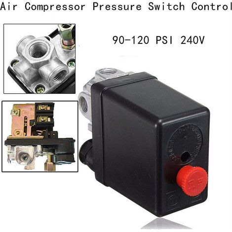 Régulateur de pression pour compresseur d'air 240 V 16 A, port 90 psi - 120 psi, avec manomètres pour une réduction rapide (1/3)