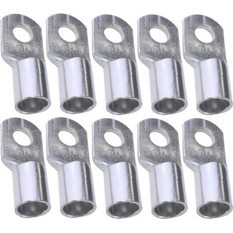 Confezione da 10 terminali elettrici a crimpare tubolari ad occhiello - Occhiello - Ø8mm - Non isolati - per conduttore da 50mm² - Connettore per filo elettrico - Morsetto - Colore argento (1/3)