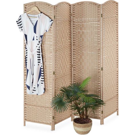Biombo plegable de 4 paneles en color natural