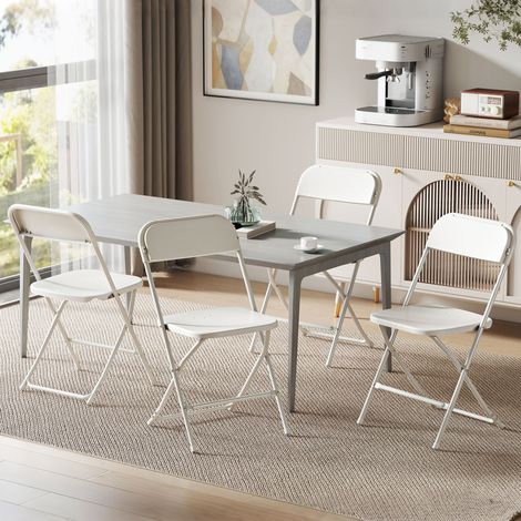 4er-Set PP-Klappstühle mit Wasserablauflöchern, platzsparende, tragbare Klappstühle aus Stahl, für den Innenbereich, geeignet für Zuhause, Büro, Küche und Veranstaltungen, 45 x 49 x 79,5 cm, Weiß