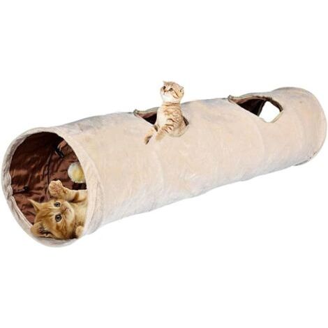 Tunnel pour Chat avec 2 Trous Doux et Pliable en Daim, Tubes et Tunnels pour Animaux Chats Chatons Lapins, D25120cm