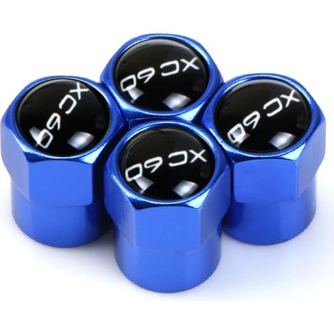 (Bleu) 4 bouchons de valve en aluminium pour pneus de voiture, compatibles avec XC60, XC90, V40, V60, S60L, S80 et XC80 (accessoires auto). (1/5)