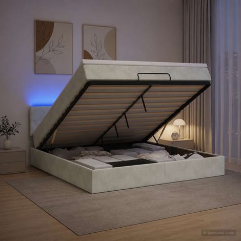 Cama tipo otomana con colchón y LED Gris Claro 160 x 200 cm (1/5)