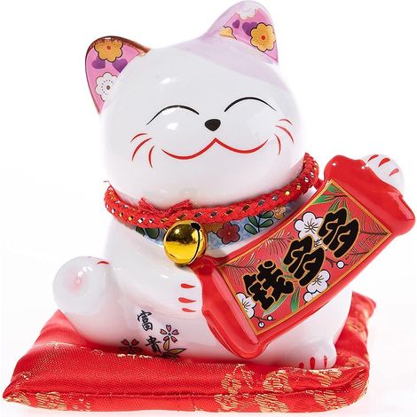 Statuette Chat Japonais Kawaii Porte Bonheur 11,5x10x8cm (1/5)