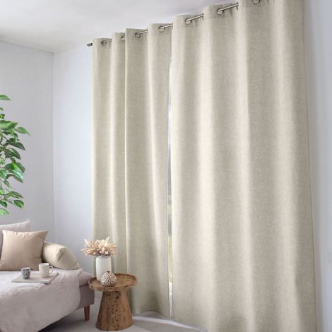 Rideau thermique NUUK 140 x 240 cm – Doublure polaire – Velours marbré - 140x240cm - Ecru (1/2)