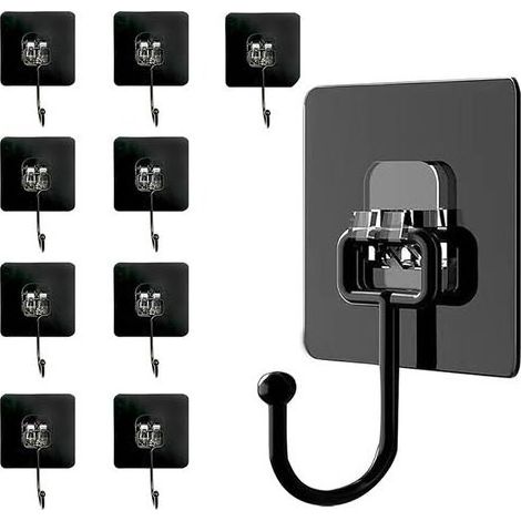 Crochets Auto-Adhésifs,Crochet Adhesif Mural,Crochet Adhésif Plafond,Lot De 10 (ChaMaximale 50 Kg) Crochets Extra Forts Noirs Étanches Et Invisibles Pour Serviettes, Plafond, Mur, Cuisine, C (1/5)