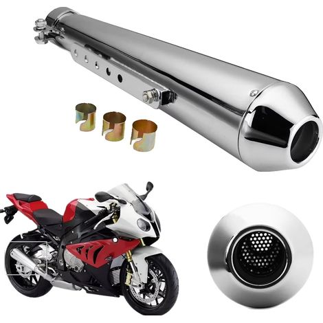 Silenciador de motocicleta, estilo retro clásico, ajuste universal, plateado, silenciador (1/2)