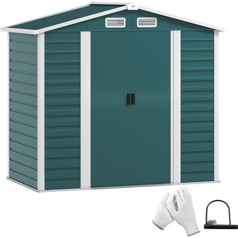 Irovami Caseta jardín 2,13x1,22 m acero galvanizado, puertas dobles con cerradura, ventilación, verde (1/5)
