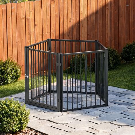 Parc pour chien portable en acier laqué noir 5 panneaux pliables (1/5)