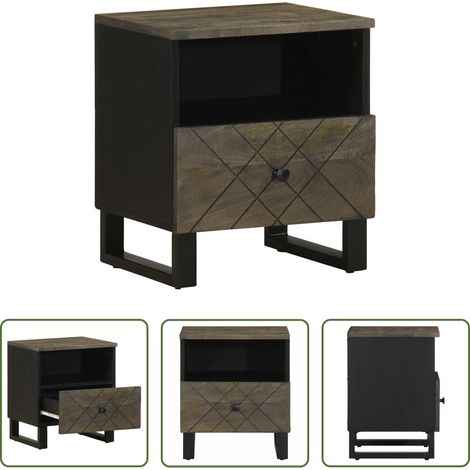 Bois de manguier -  Table de chevet noir 40x33x46 cm bois de manguier solide (1/5)