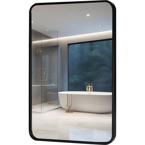 Miroir de Salle de Bain 100x60 cm, Cadre Aluminium Noir (1/5)